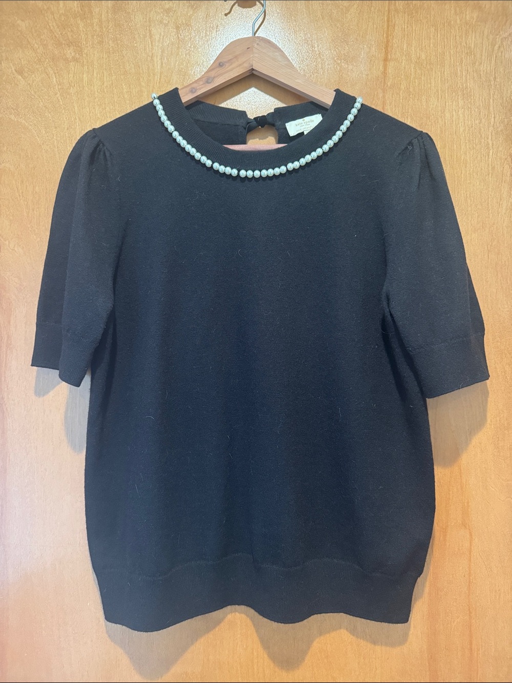 Kate Spade Pearl-Trim Black Wool Blend Sweater. Size L.